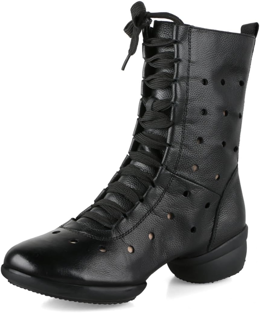 

Джаз-балетные ботинки, кружевные танцевальные кроссовки для женщин, кожаные высокие туфли для бальных выступлений Veacam, черный