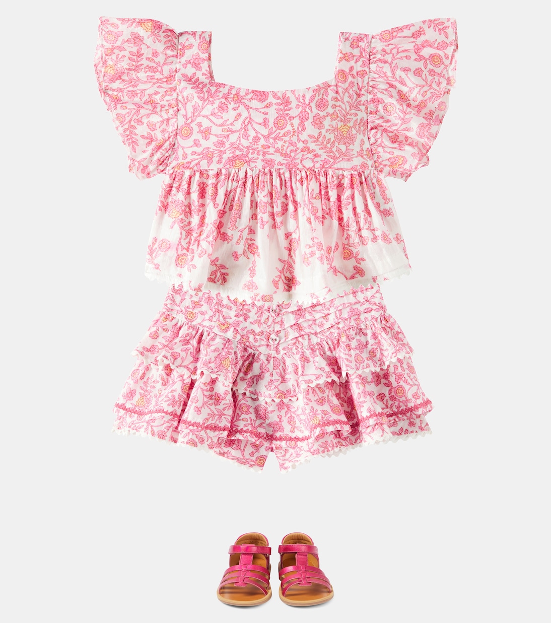 Майка из хлопковой смеси с оборками Cycas Poupette St Barth Kids, Pink Lazuli — фото 2