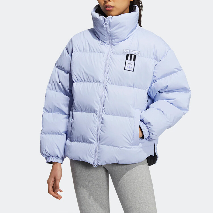 Пуховик женский синий с черной надписью Adidas Originals — фото 4
