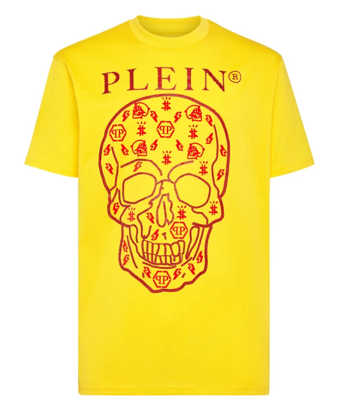 

Футболка с короткими рукавами и круглым вырезом, украшенная кристаллами. Philipp Plein, желтый