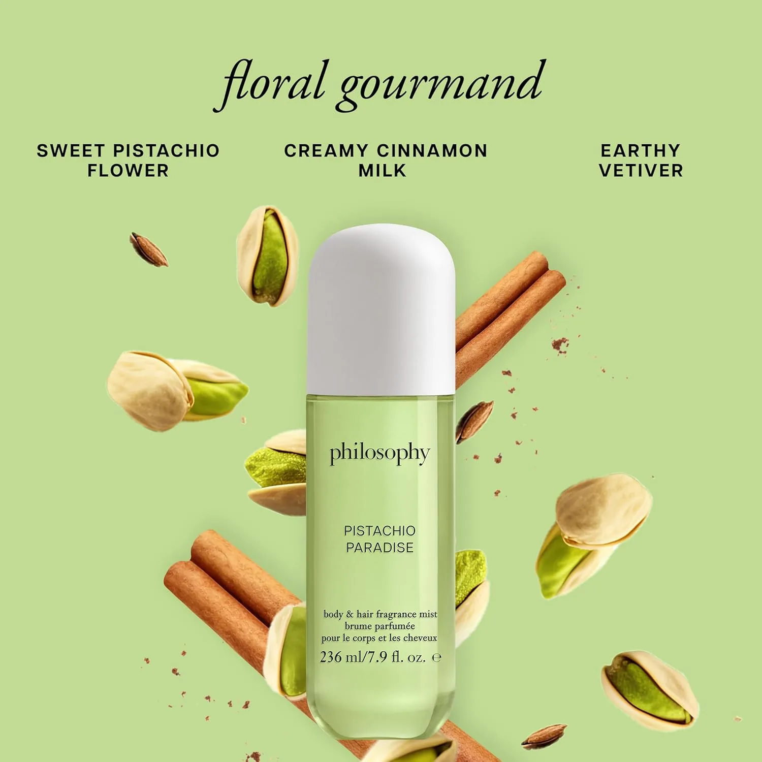 philosophy hair and body mists - стойкие ароматные туманы для женщин с полезными для кожи компонентами - увлажняют и освежают на 24 часа - варианты ароматов vanilla, pistachio и coconut — фото 2