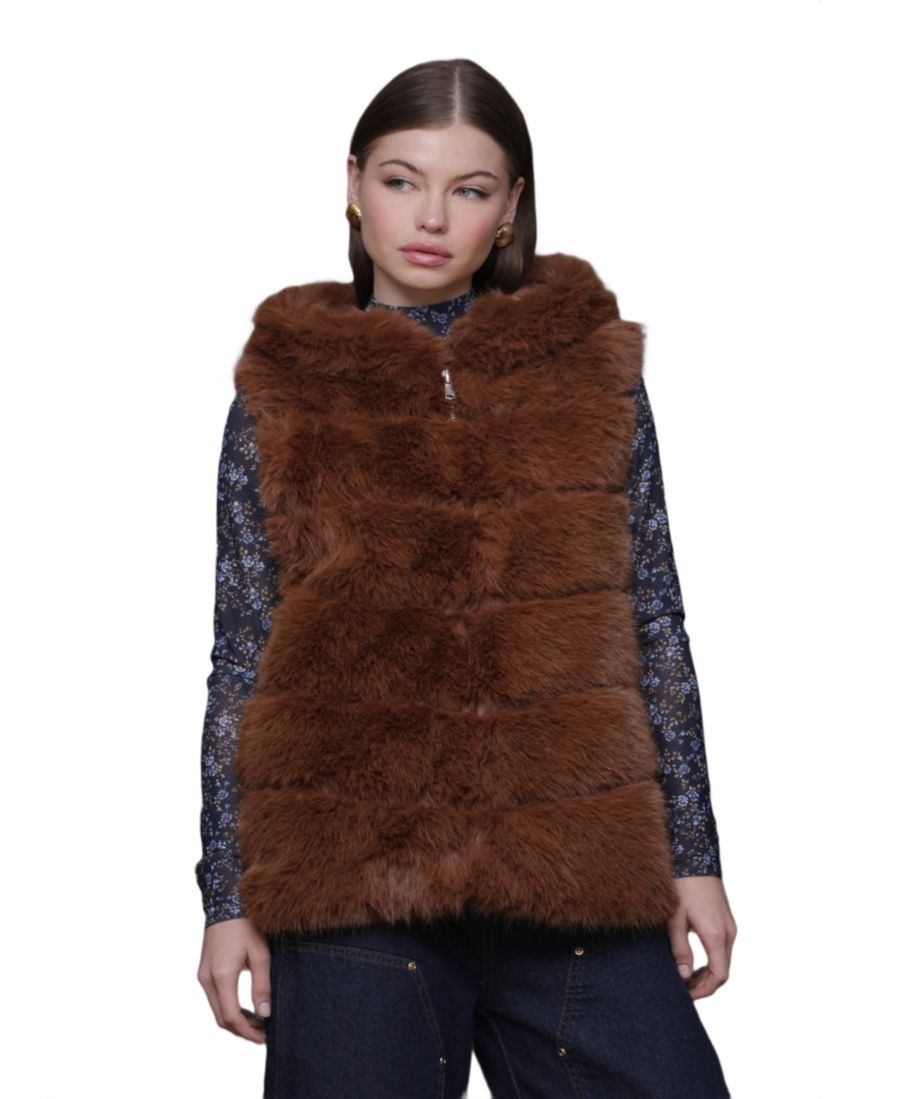 

Женский длинный жилет без рукавов из искусственного меха Avec Les Filles, Camel