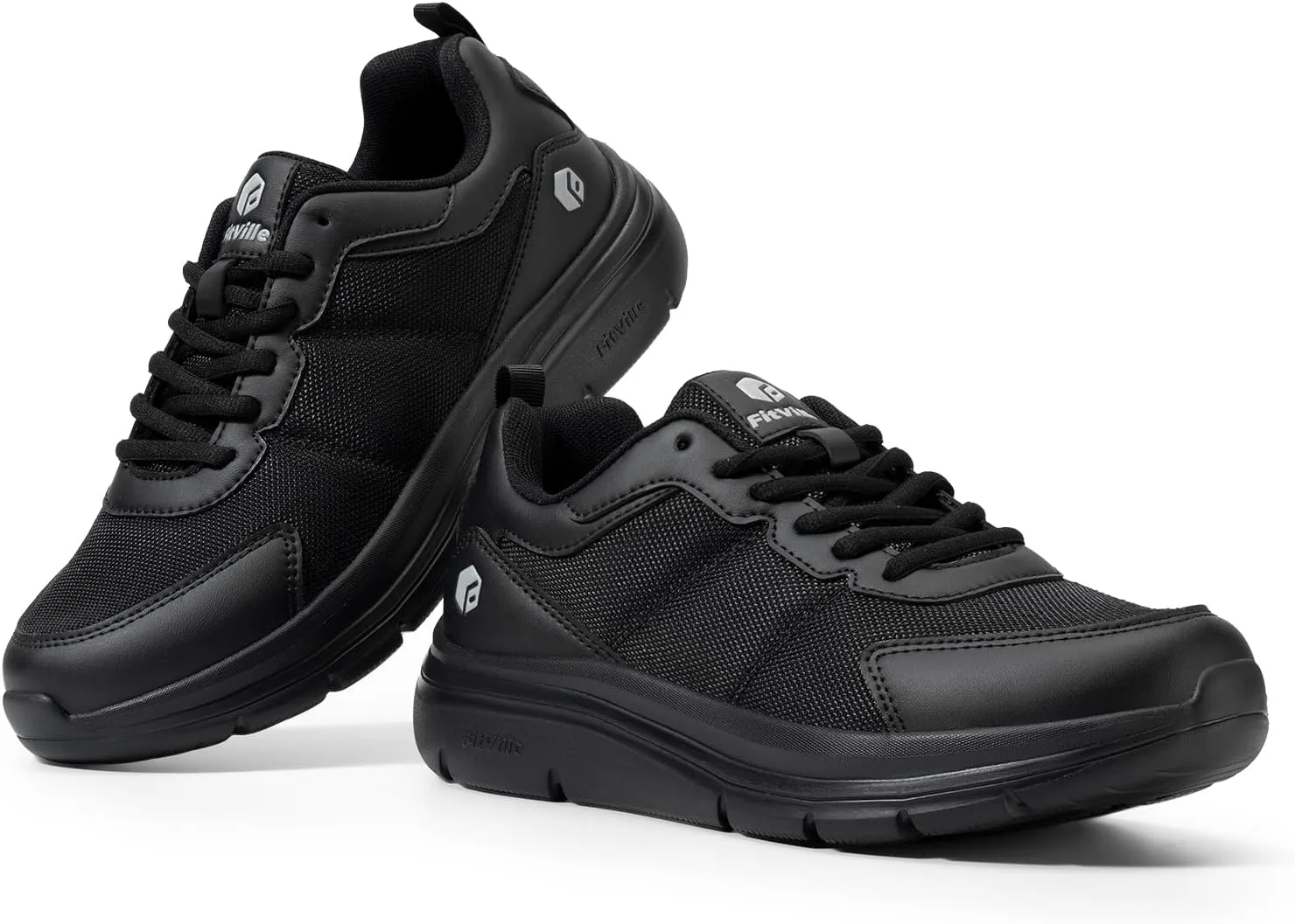 

Мужские кроссовки для ходьбы FitVille, широкая модель, легкие и удобные, с максимальной амортизацией, для облегчения боли при плантарном фасциите, черный