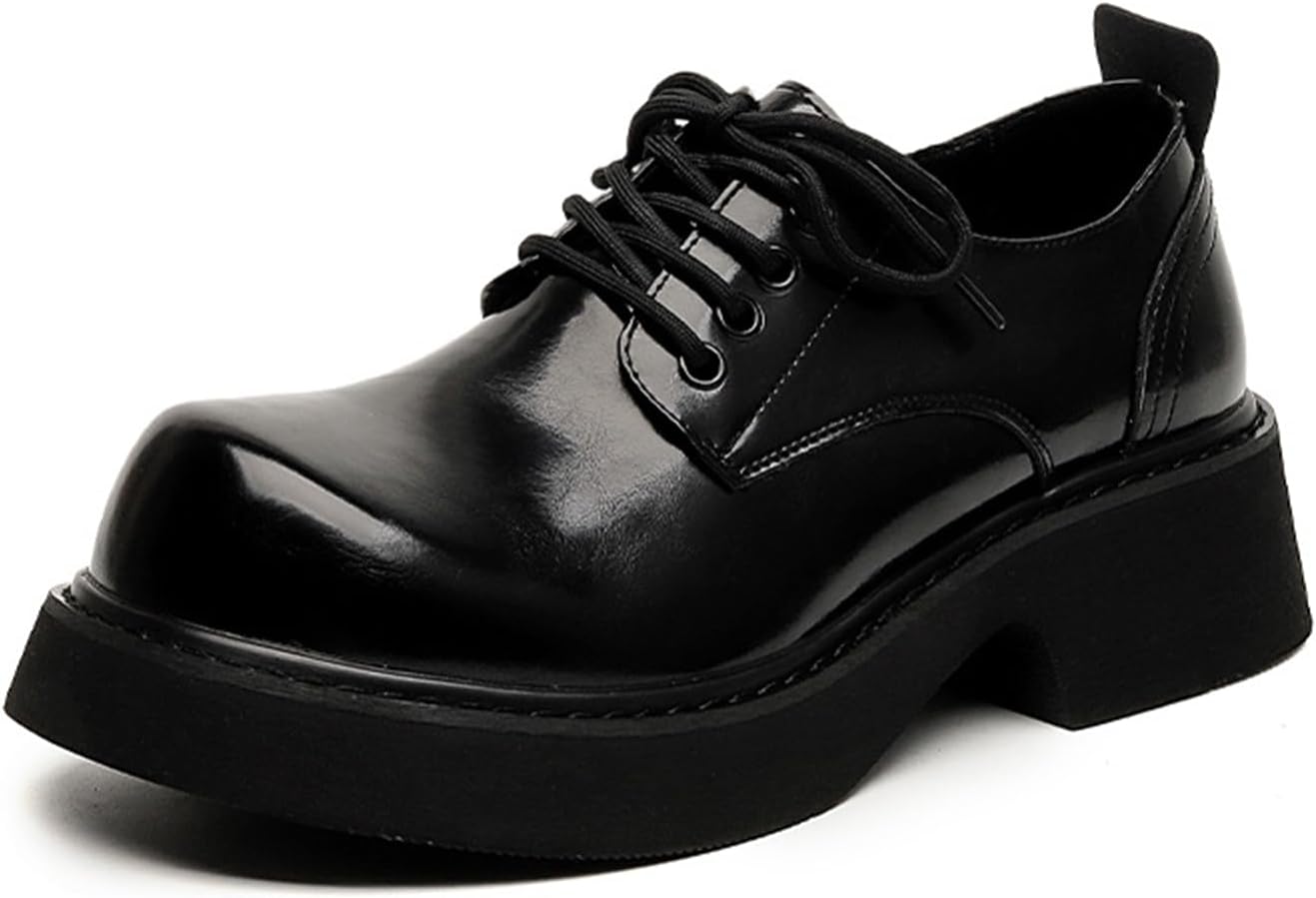 

Мужские кожаные оксфорды с платформой, классический круглый носок, шнуровка, туфли для официальных мероприятий с амортизирующей подошвой с противоскользящим эффектом для увеличения роста Jhfdioy, черный