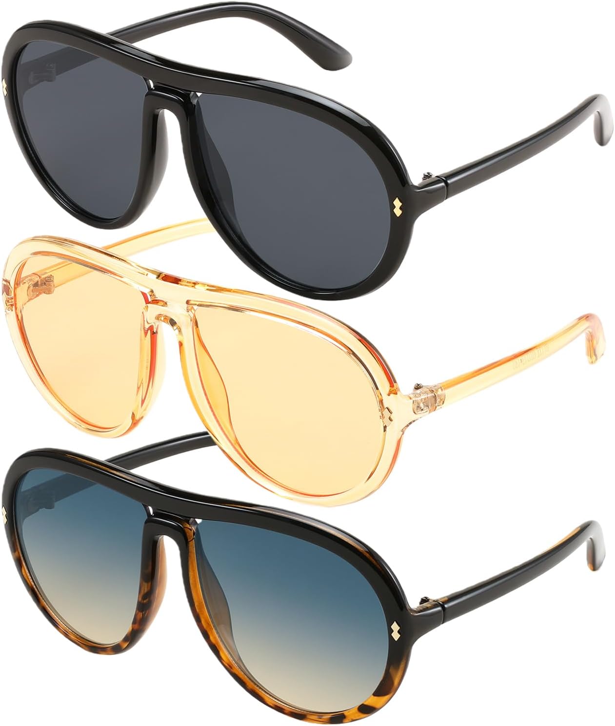 

Солнцезащитные очки-авиаторы KARSAER большого размера в винтажном стиле для мужчин и женщин, большие круглые солнцезащитные очки-авиаторы в стиле ретро K7132, Black Frame + Translucent Brown Frame + Black/Leopard Frame