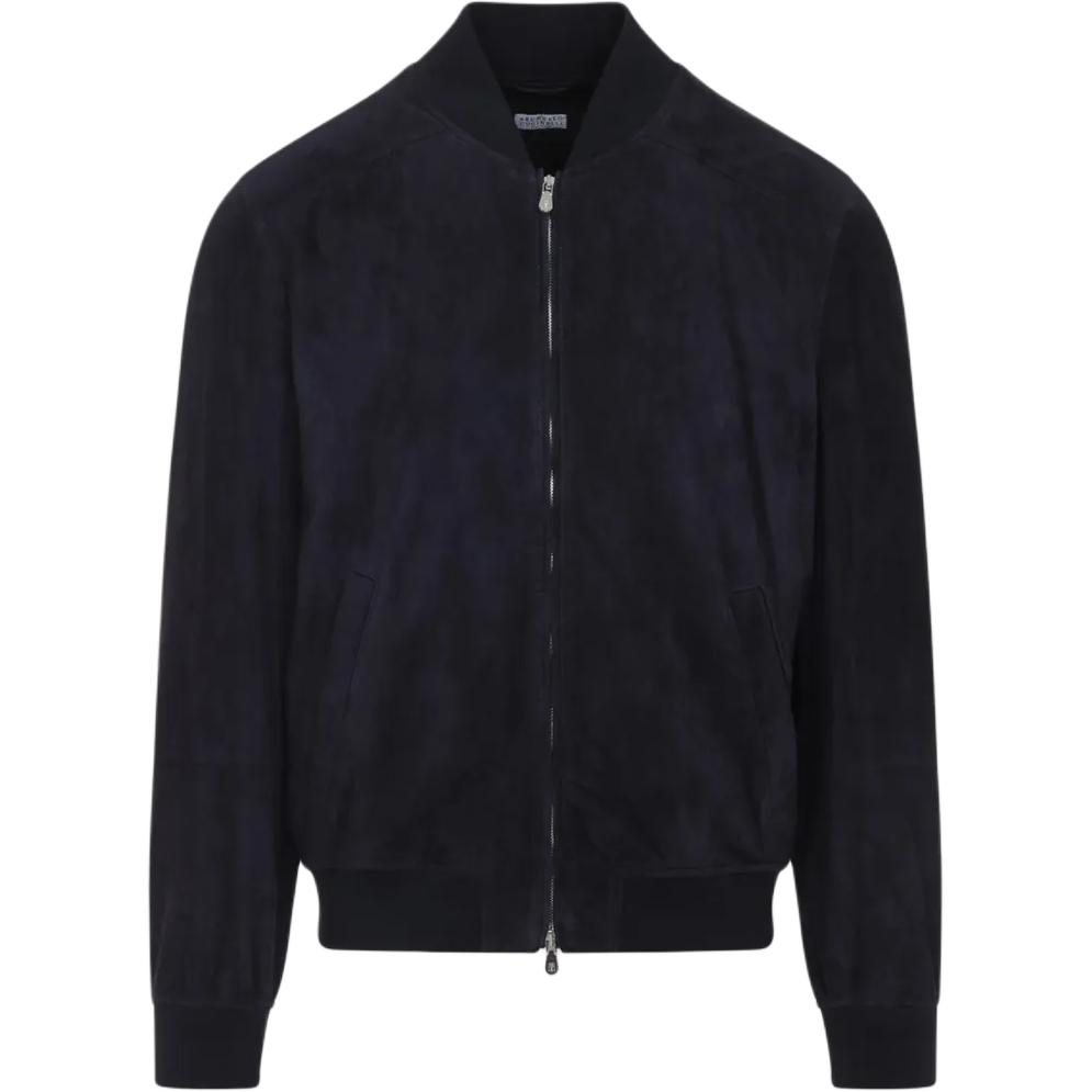 

Brunello Cucinelli Длинный застегивающийся на молнию жакет, Marine Blue