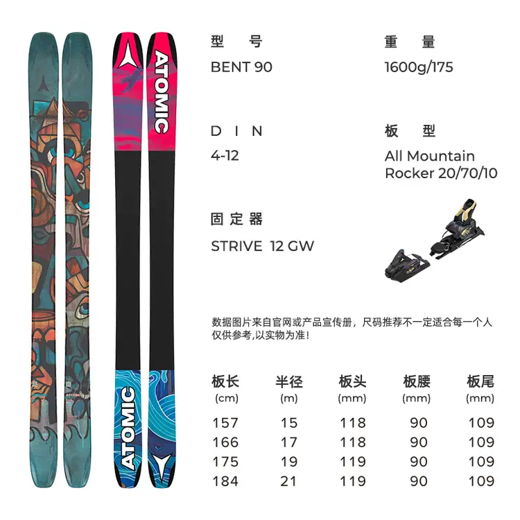 

Atomic Новый комплект досок для фристайла Bent Series для мужчин и женщин, модель 2526 Bent 90, 157 см