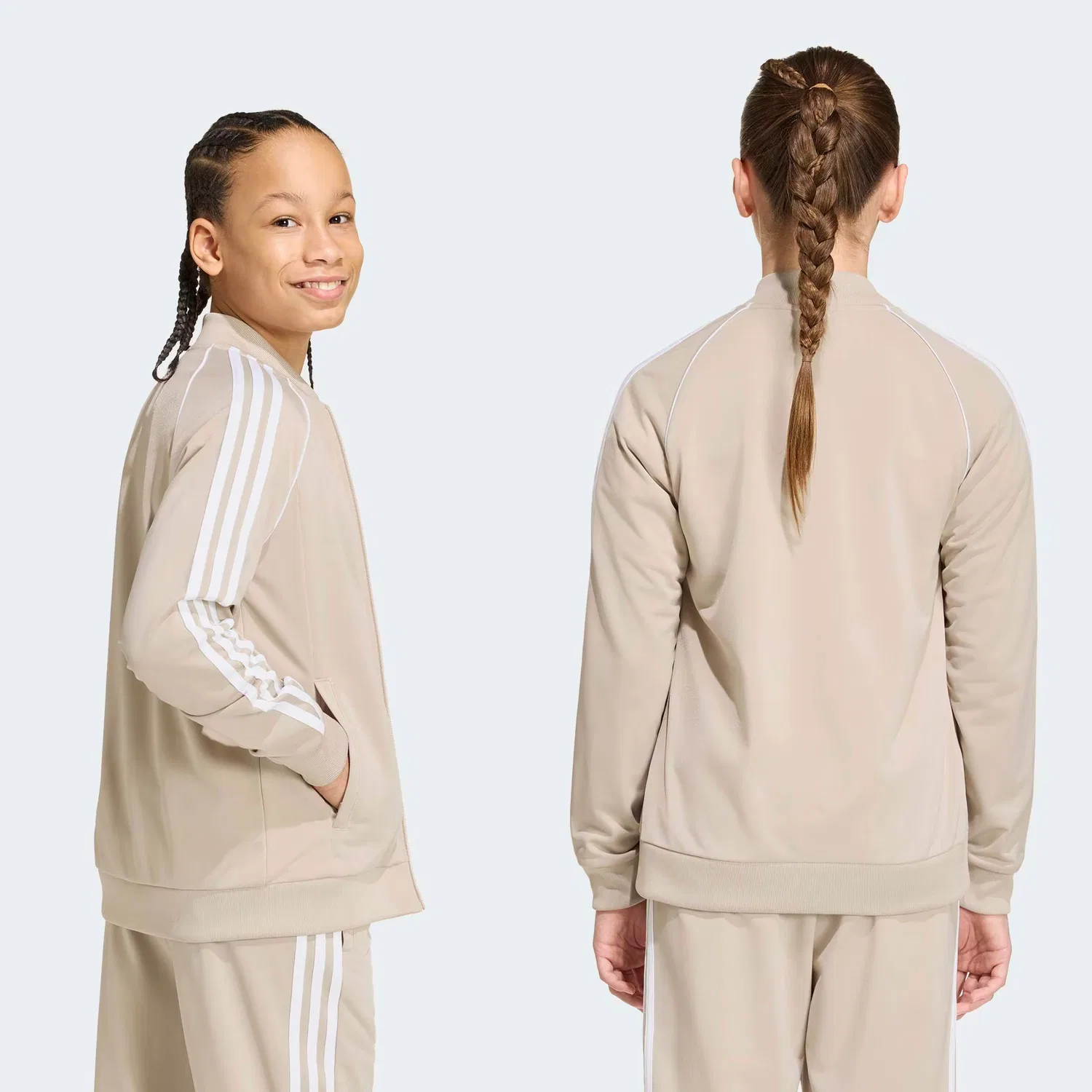 Толстовка на молнии Adidas Originals SST Track бежевого цвета — фото 4