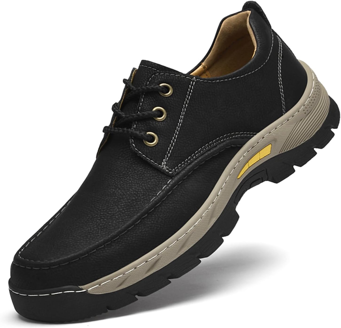 

Мужские водонепроницаемые кожаные низкие походные туфли, повседневные с шнуровкой, противоскользящие, износостойкие с толстой подошвой, для прогулок на улице, кроссовки-мокасины для работы Ptnoka, черный