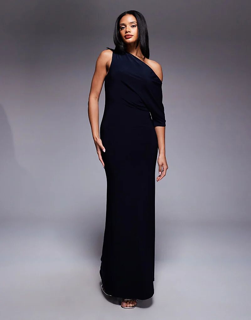 

Платье макси на одно плечо с драпировкой ASOS DESIGN темно-синего цвета
