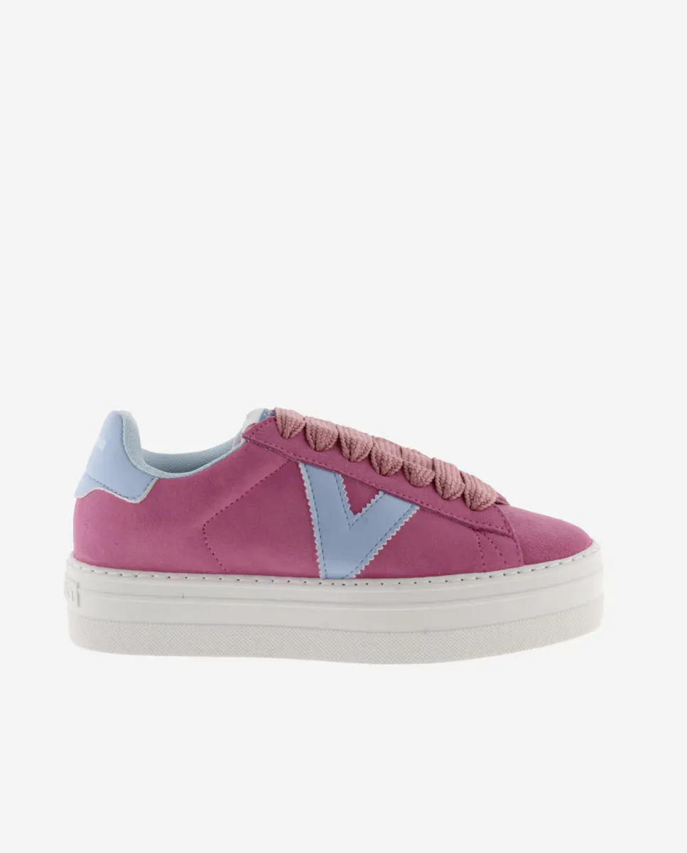 Женские замшевые кроссовки на платформе и контрастных деталях Victoria, цвет Rosa