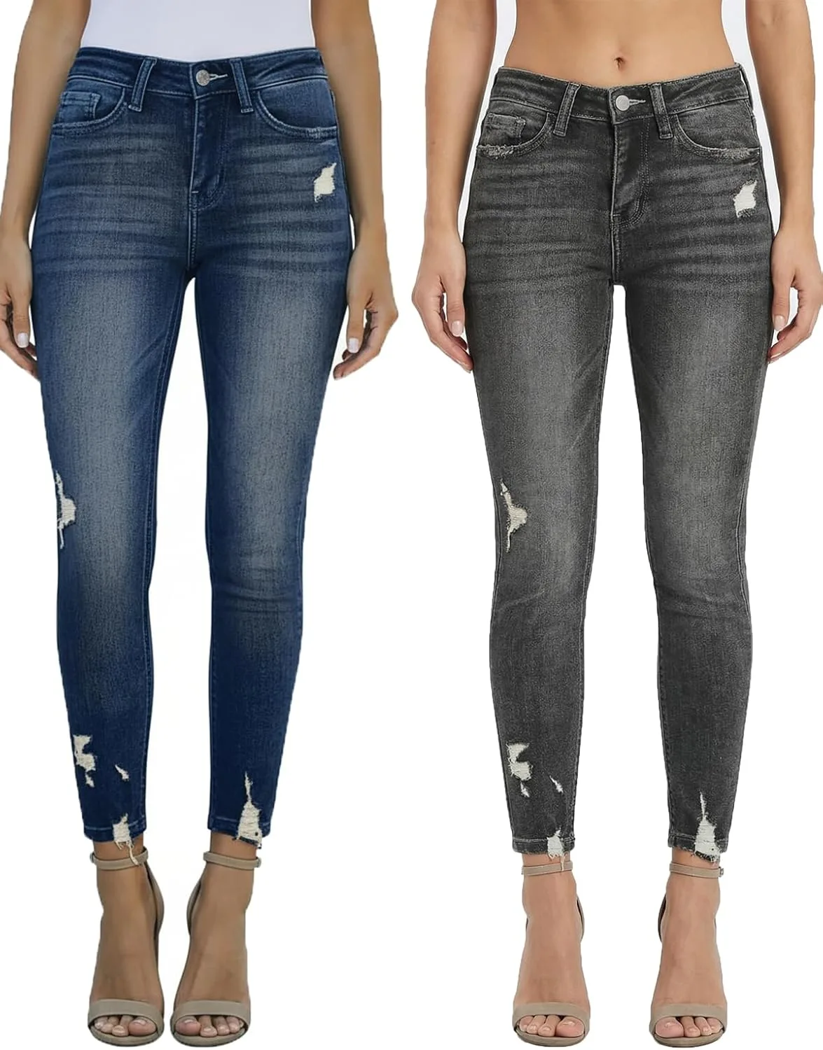 

Женские джинсы Mid Waisted с эффектом потертостей и растяжкой PerZeal