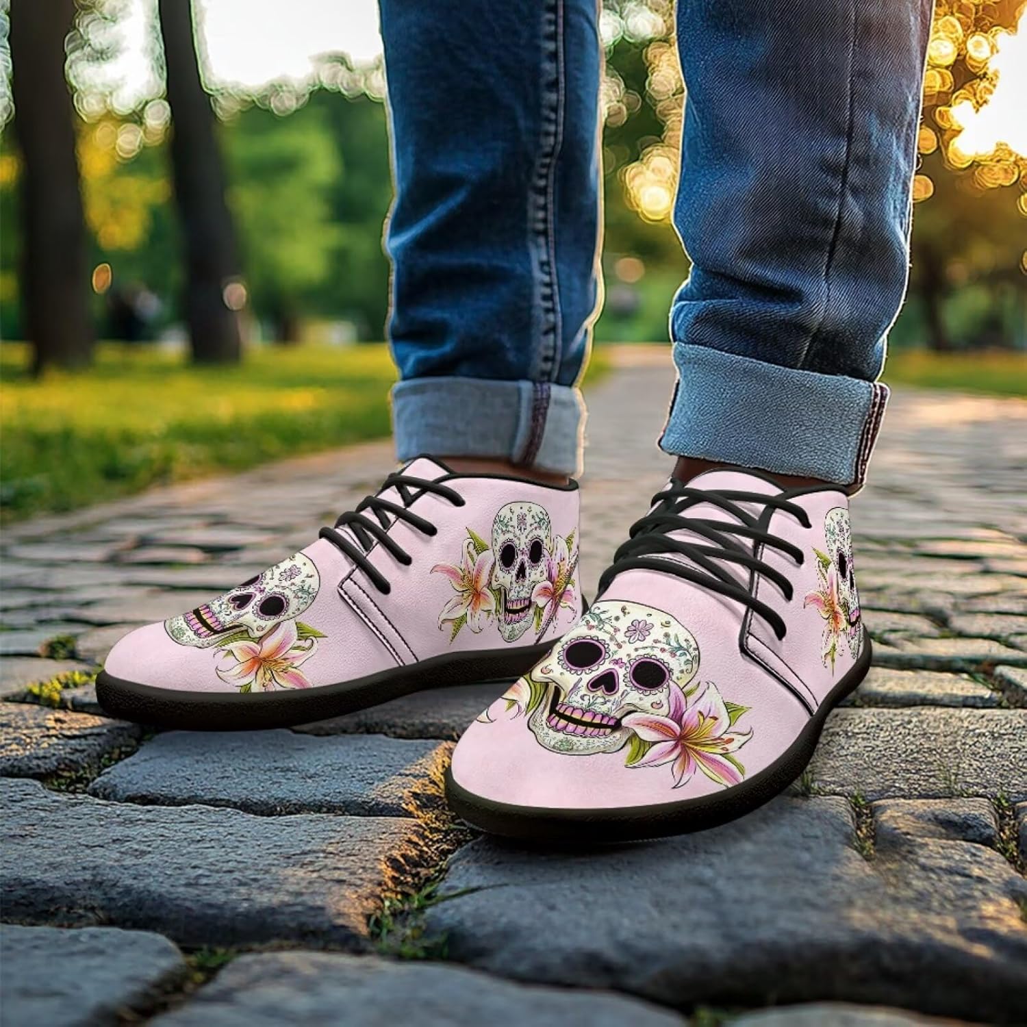 Мужские кроссовки Jeiento Barefoot, ботинки босоногого типа с черепами и цветочным принтом, с широкой носковой частью, воздухопроницаемые, противоскользящие, розовый — фото 3