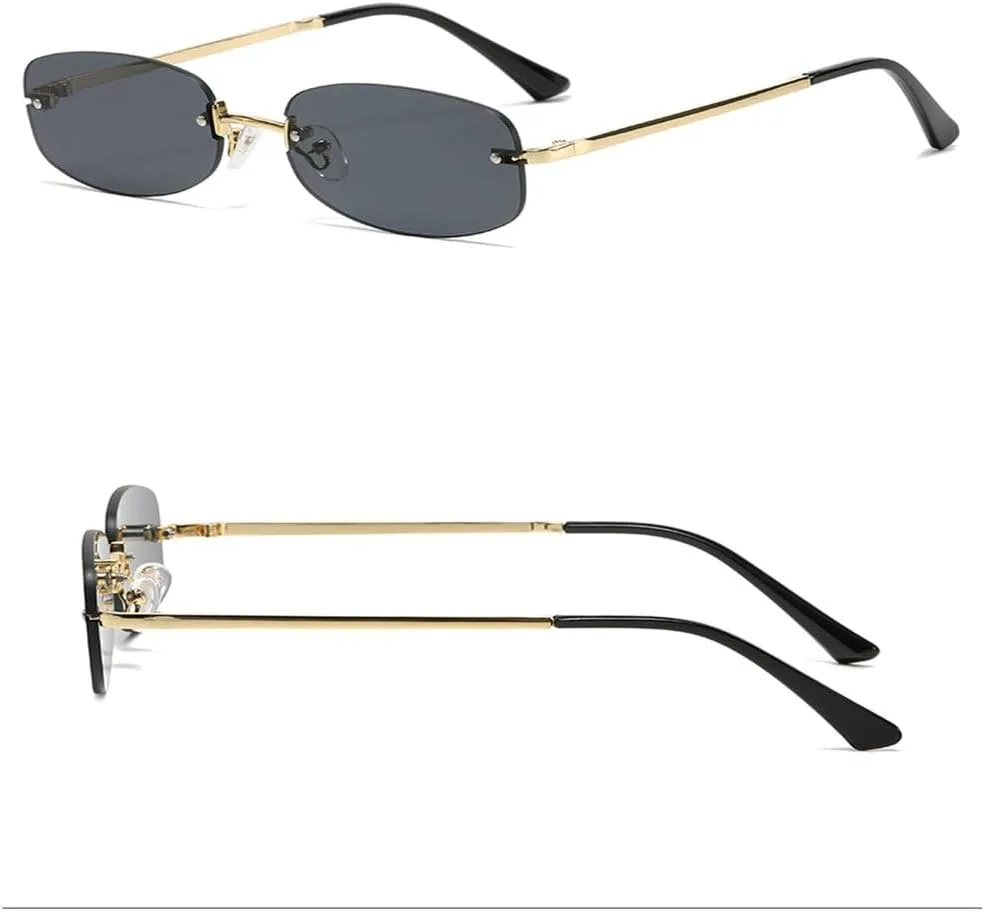 

Ретро-модные безрамочные эллиптические солнцезащитные очки для женщин, металлические очки вогнутой формы, очки для уличной фотографии KTUCN, Gold Grey Pink