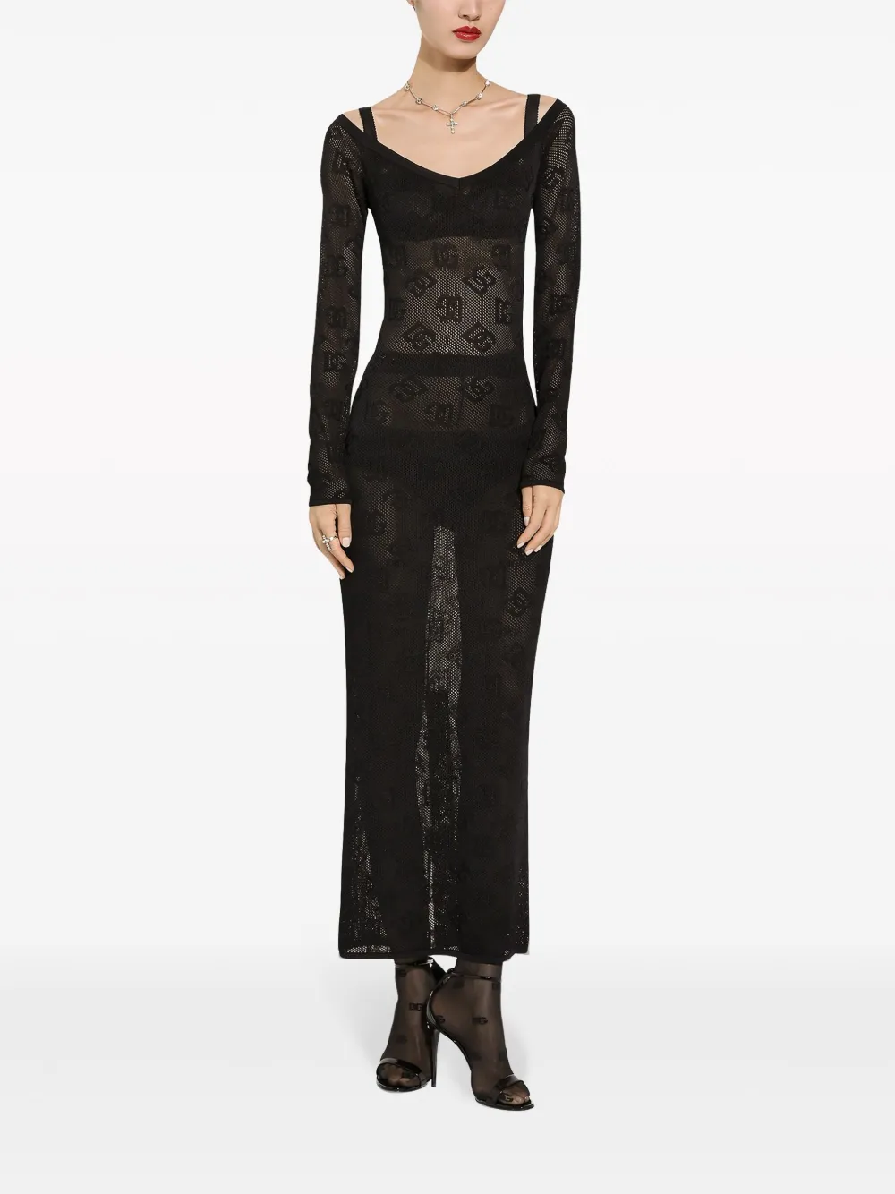 Платье макси с жаккардовым логотипом DOLCE & GABBANA, черный — фото 3
