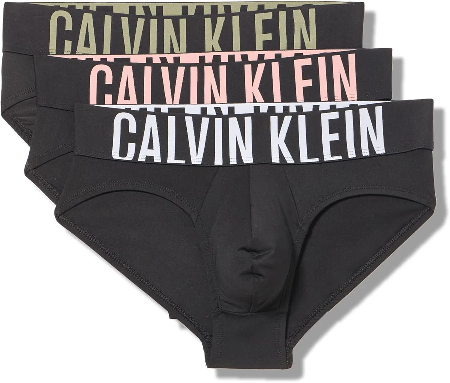 Комплект трусов-брифов Calvin Klein Intense Power Hip, 3 предмета, черно-белый/черно-розовый/черно-темно-зеленый