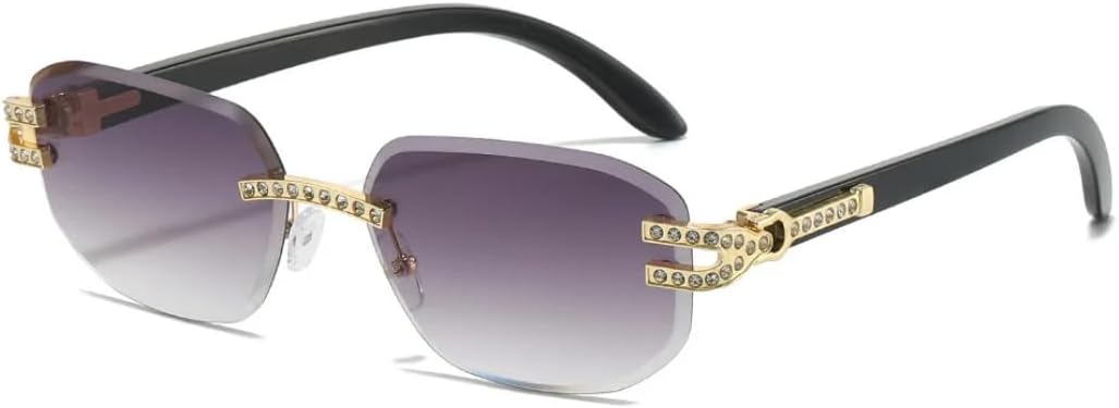 

Роскошные безрамочные солнцезащитные очки с градиентной оправой для женщин, очки в бриллиантовой оправе для мужчин, повседневные очки с защитой от УФ-излучения UV400 TKKTLLT, Golden Light Tea