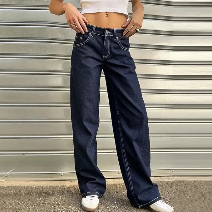 Джинсы свободные, Navy, Y2K Streetwear — фото 3