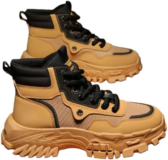 

Мужские высокие модные кроссовки, повседневные спортивные прогулочные туфли, обувь с круглым носком на шнуровке, дышащие нескользящие походные ботинки для мужчин Hhhchpm, хаки