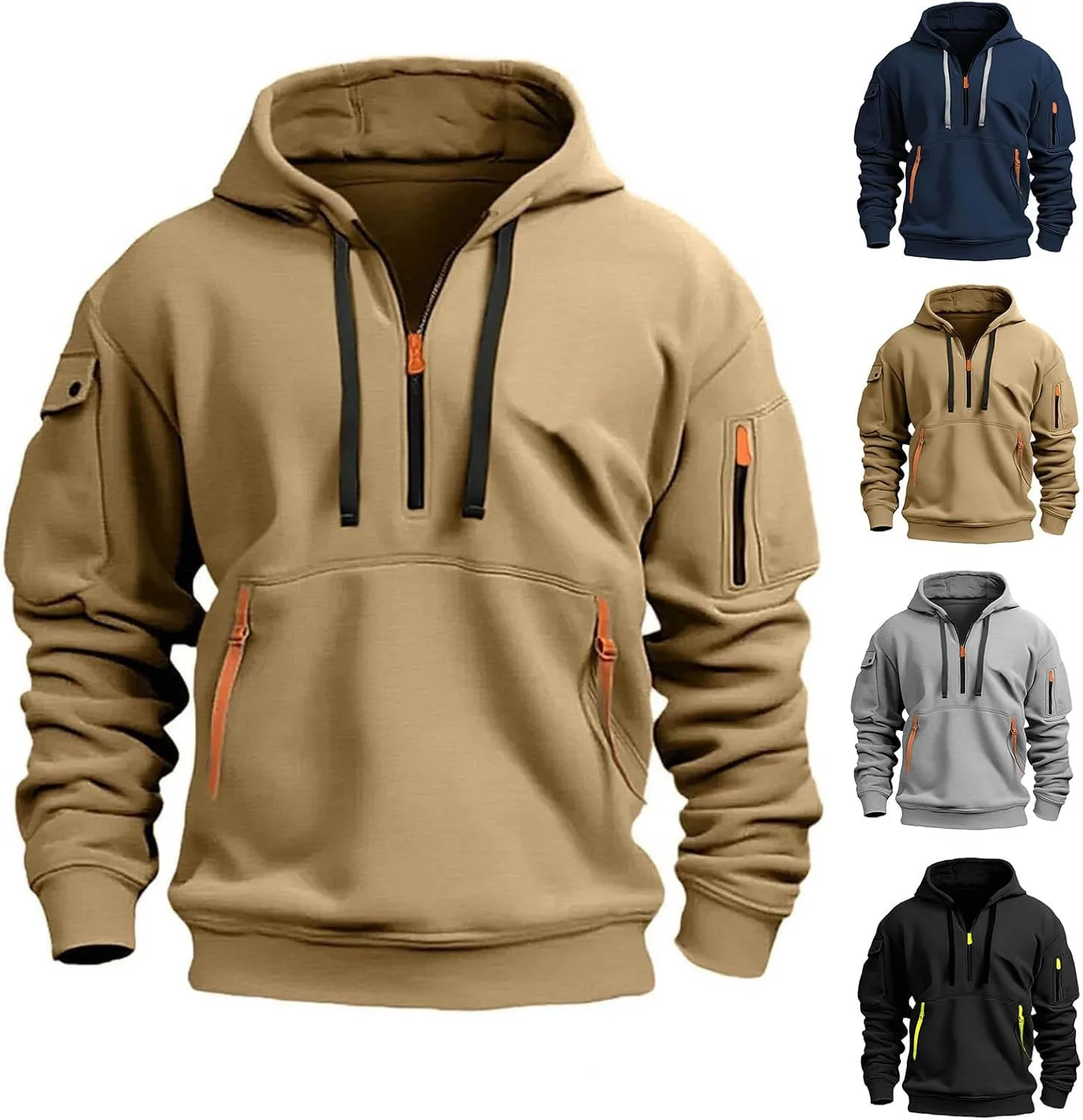 Мужская толстовка с капюшоном и карманом, Quarter Zip, для тренировок — фото 3