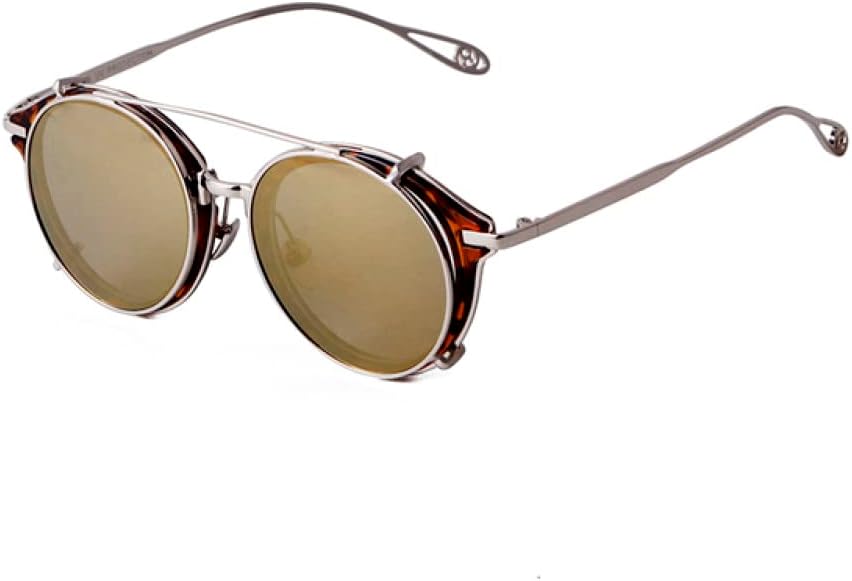 

MUTYNE Винтажные солнцезащитные очки в стиле стимпанк с клипсой, мужские, модные, классический леопардовый принт, металлические круглые линзы со съемными откидными линзами, C2