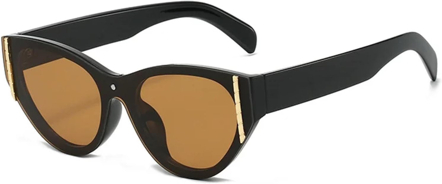 

Модные винтажные роскошные солнцезащитные очки «кошачий глаз» большого размера для женщин и мужчин, в стиле панк, классические очки с защитой от УФ-излучения UV400 TKKTLLT, Black-brown