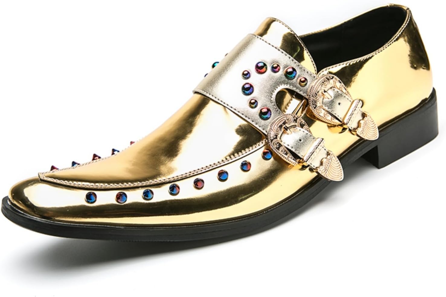 

Мужские классические туфли-лоферы на двойной монк-ремень из лаковой кожи, с заклепками, с острым носком, без шнурков, низкие, легкие, удобные, с нескользящей подошвой, для деловых встреч, свадеб, вечеринок, балов и выпускных Yrzhgdl, золотой