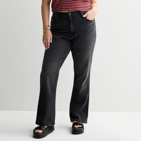 

Джинсы для подростков plus size с высокой посадкой и расклешенными штанинами в стиле 90-х So, цвет washed black