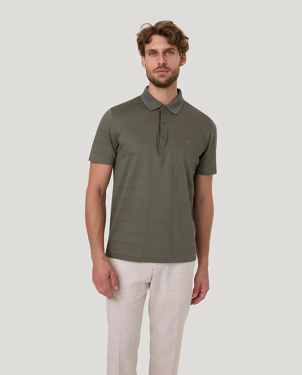 

Мужская рубашка поло из мерсеризованного хлопка с соответствующими полосками Pierre Cardin, темно-зеленый