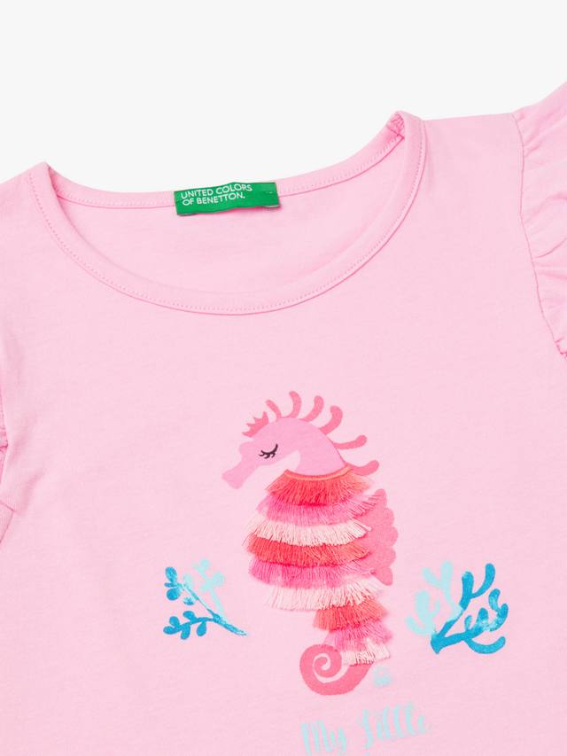 Детский топ с бахромой и оборками на рукавах в виде морского конька Benetton, Pink — фото 3