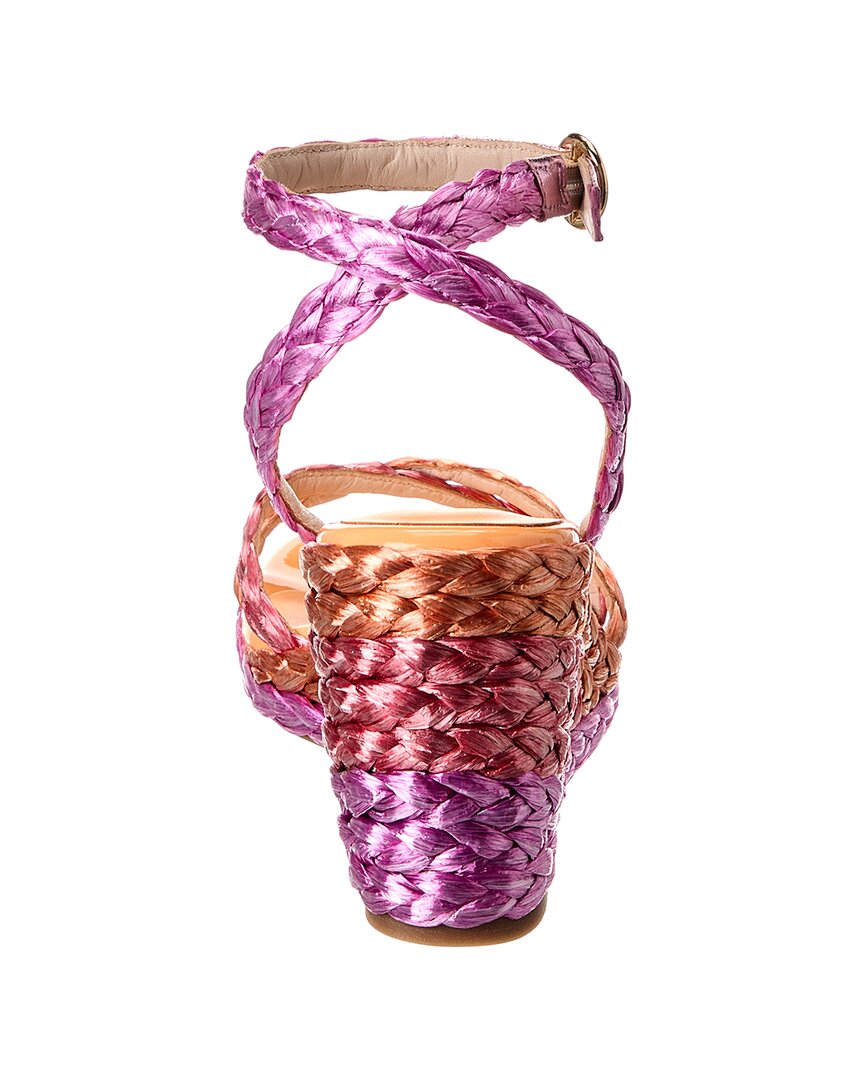 Sophia Webster Ines Mid Raffia & Leather Wedge Sandal, розовый — фото 3