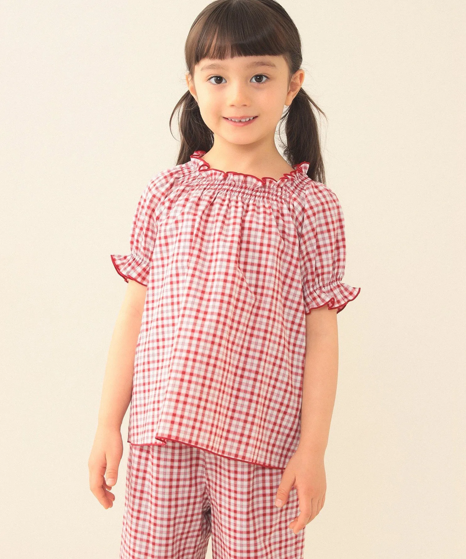 Блузка в клетку, весна-лето 2026 (90-130 см) Beams Mini, RED CHECK