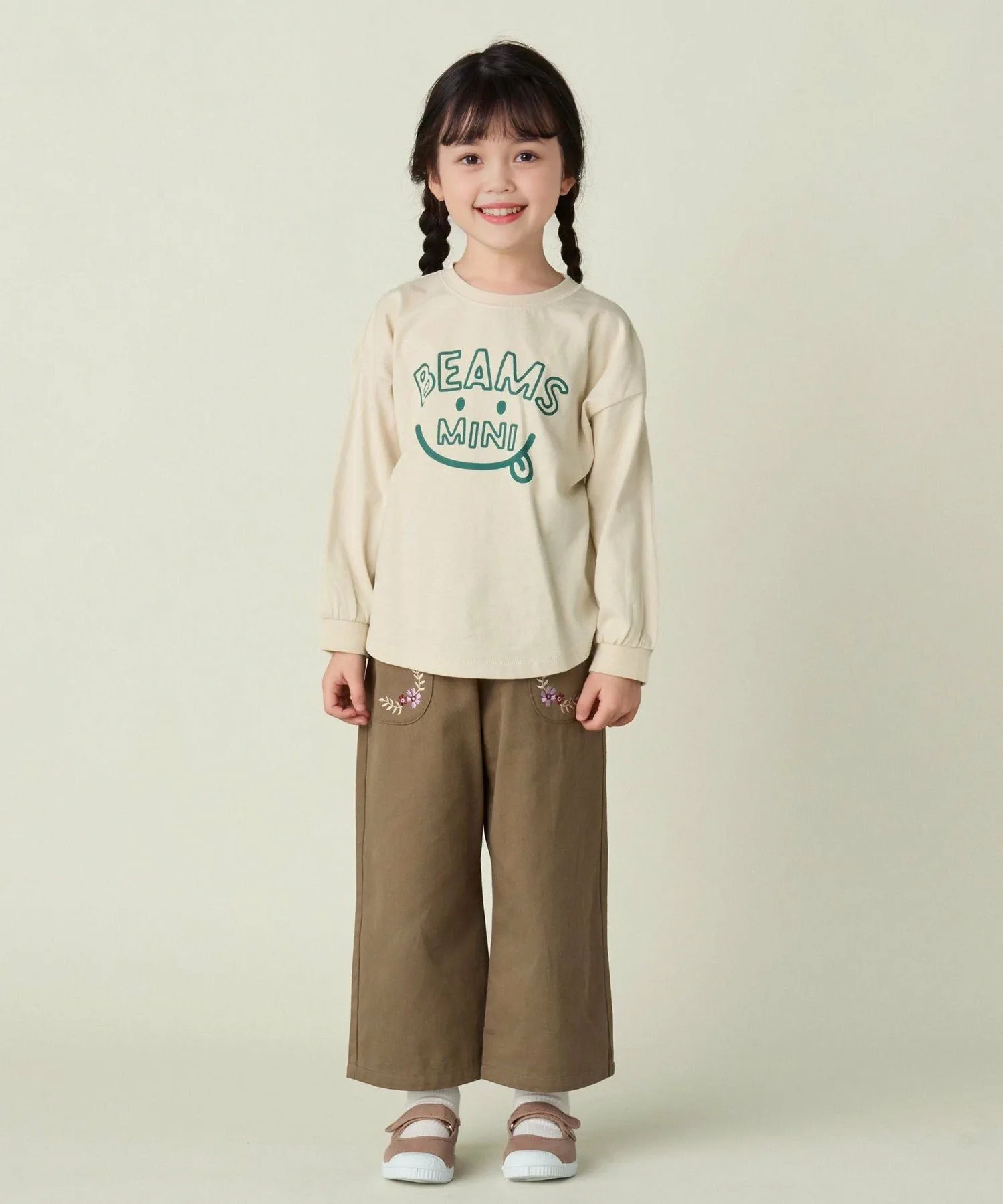 Брюки с цветочной вышивкой и подтяжками (90–150 см) BEAMS mini, OLIVE — фото 4