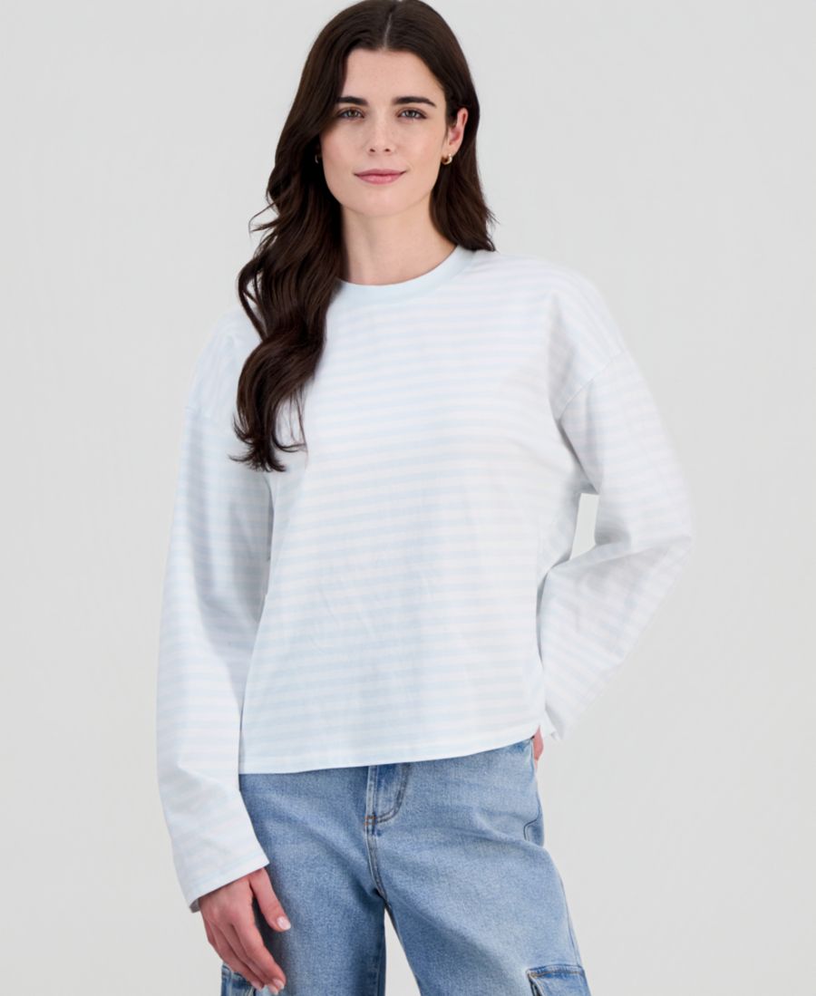 

Детская футболка с длинными рукавами и круглым вырезом в полоску, свободного кроя Hippie Rose, Ice Melt/White, Белый, Детская футболка с длинными рукавами и круглым вырезом в полоску, свободного кроя Hippie Rose, Ice Melt/White