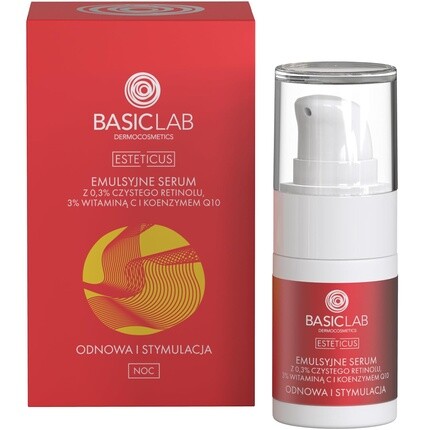 

BasicLab Dermocosmetics Сыворотка для лица с ретинолом, коэнзимом Q10 и витамином С 15 мл Ночная сыворотка против морщин для женщин