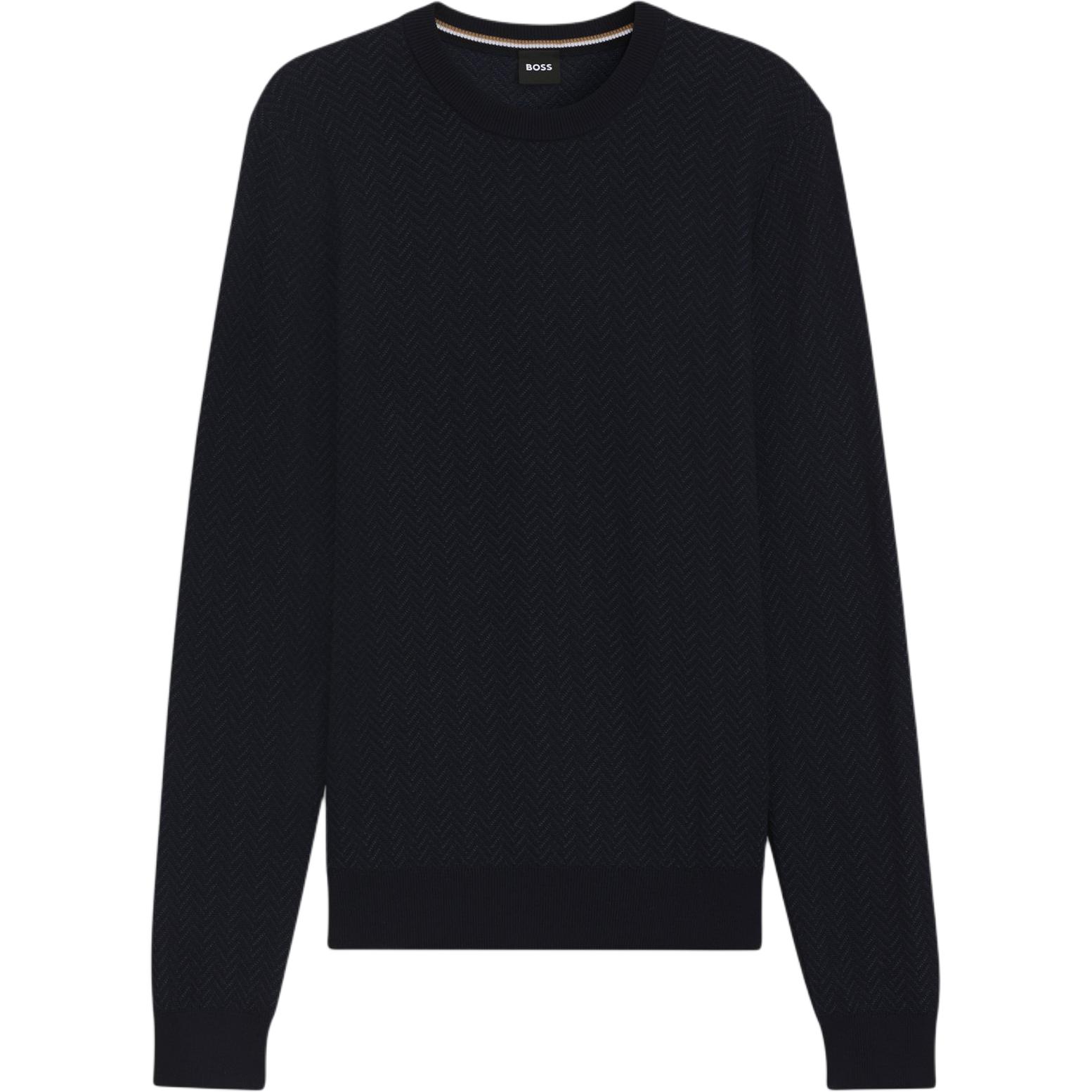 

Свитер Boss с узором «елочка» и круглым вырезом HUGO BOSS, темно-синий