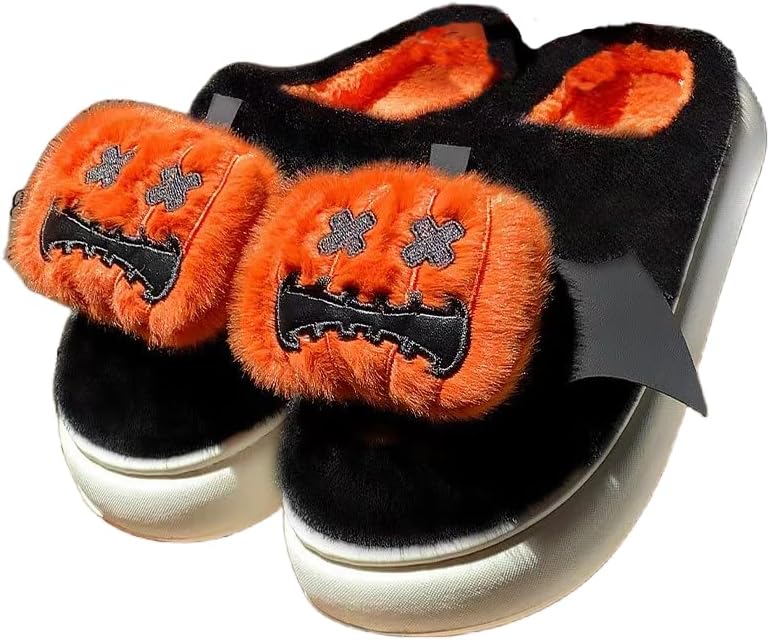 

Унисекс милые новогодние тапочки для дома, плюшевые тапочки, забавные подарки на Хэллоуин, уютные пушистые зимние домашние тапочки Cuzudin, черный