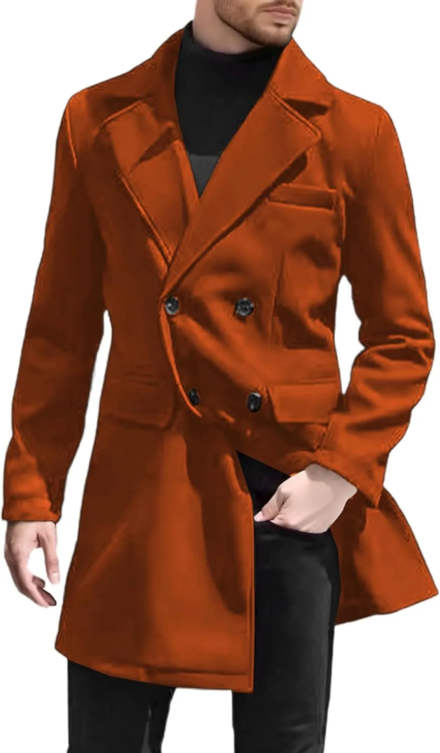 Тренч для мужчин Single Breasted, зимнее пальто pea coat с лацканом notch lapel Generic, коричневый