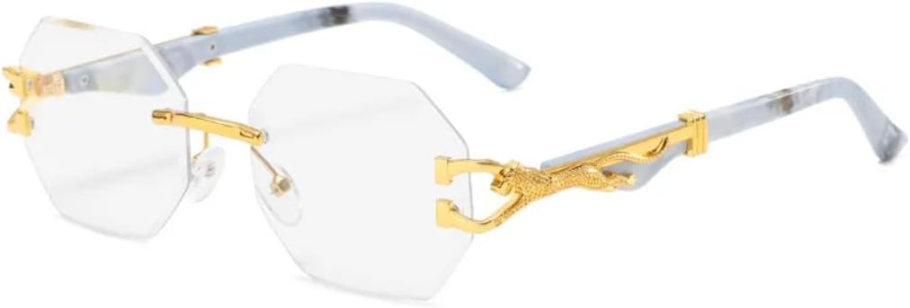 

Ретро-солнцезащитные очки без оправы с градиентным переходом цвета для женщин, роскошные очки с отделкой под дерево и леопардовым принтом для мужчин, повседневные очки с защитой от УФ-излучения UV400 TVTBBVV, Transparent