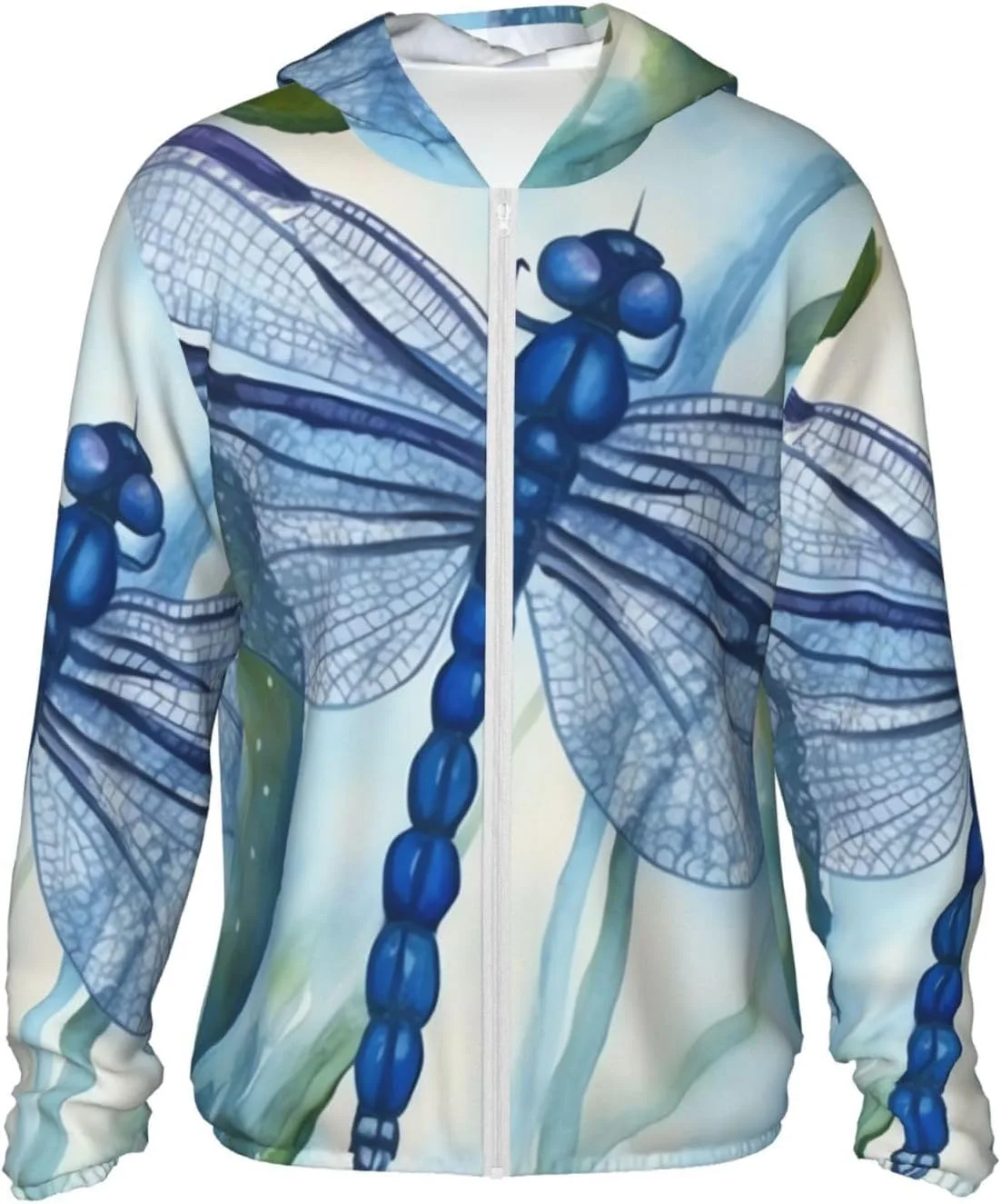 

Легкая куртка UPF 50+ с капюшоном и молнией, Long Sleeve, Hand painted blue dragonfly LHBWCVN