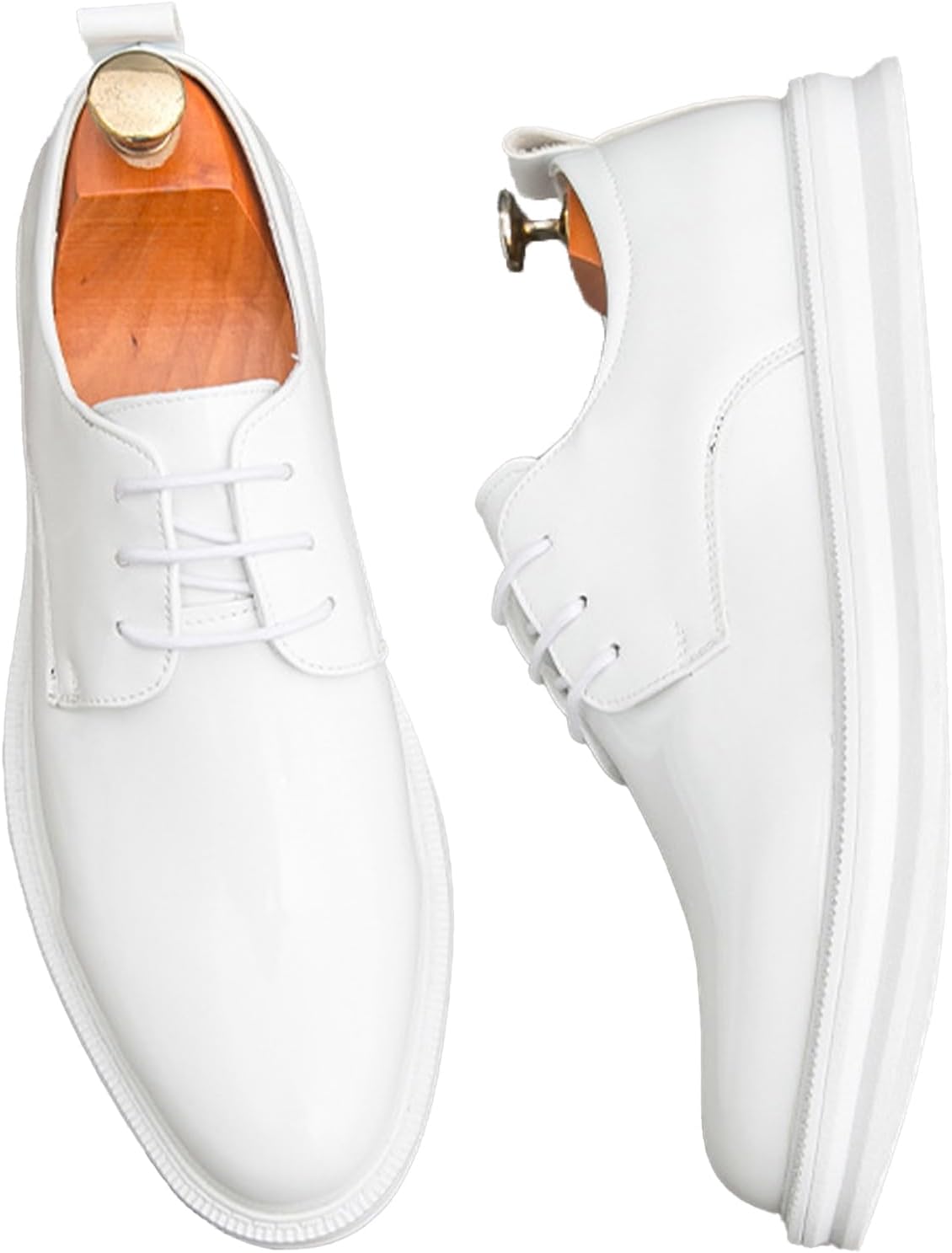 

Мужские лакированные оксфорды на платформе, классические с заостренным носком, шнуровкой, для повседневной и деловой формальной носки Cvgvjy, белый