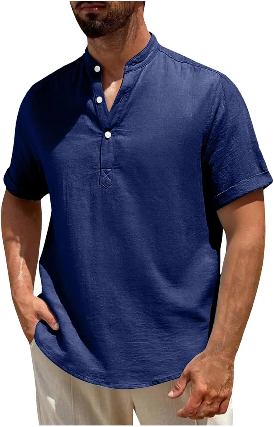 

Хлопковая льняная рубашка для мужчин с коротким рукавом Slim Fit