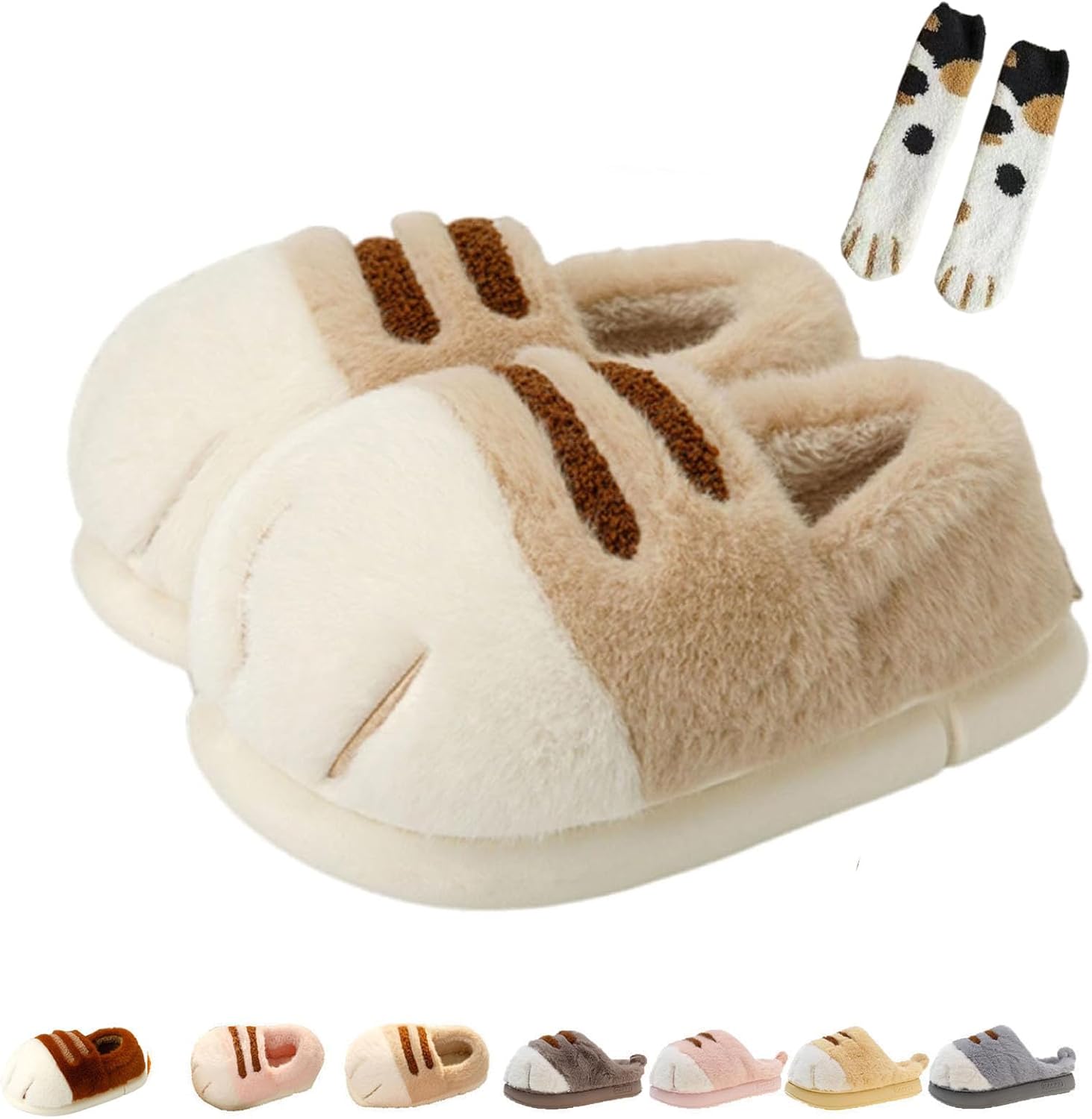 

Тапочки в виде кошачьих лапок для женщин и мужчин Generic, хаки