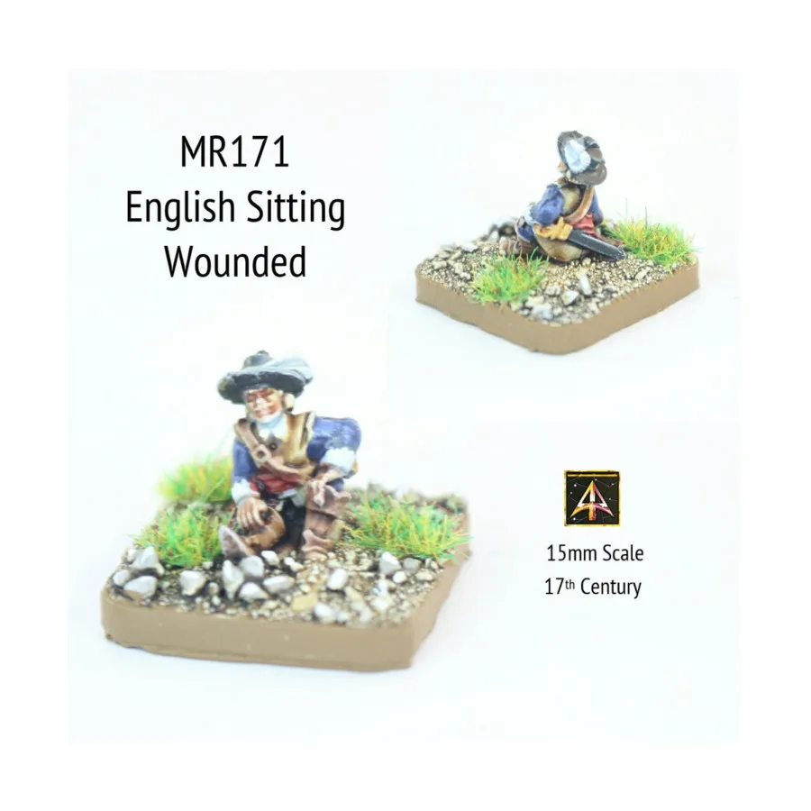 

Английский сидящий раненый в широкой шляпе, Altuos Historical Miniatures - The 17th Century (15mm)