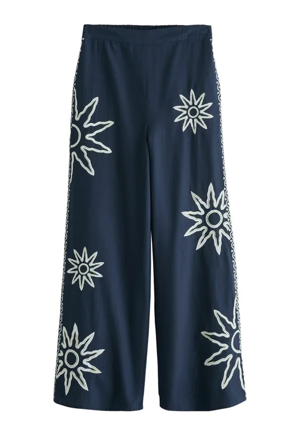 Широкие брюки прямого кроя с вышивкой Next, Navy Blue White