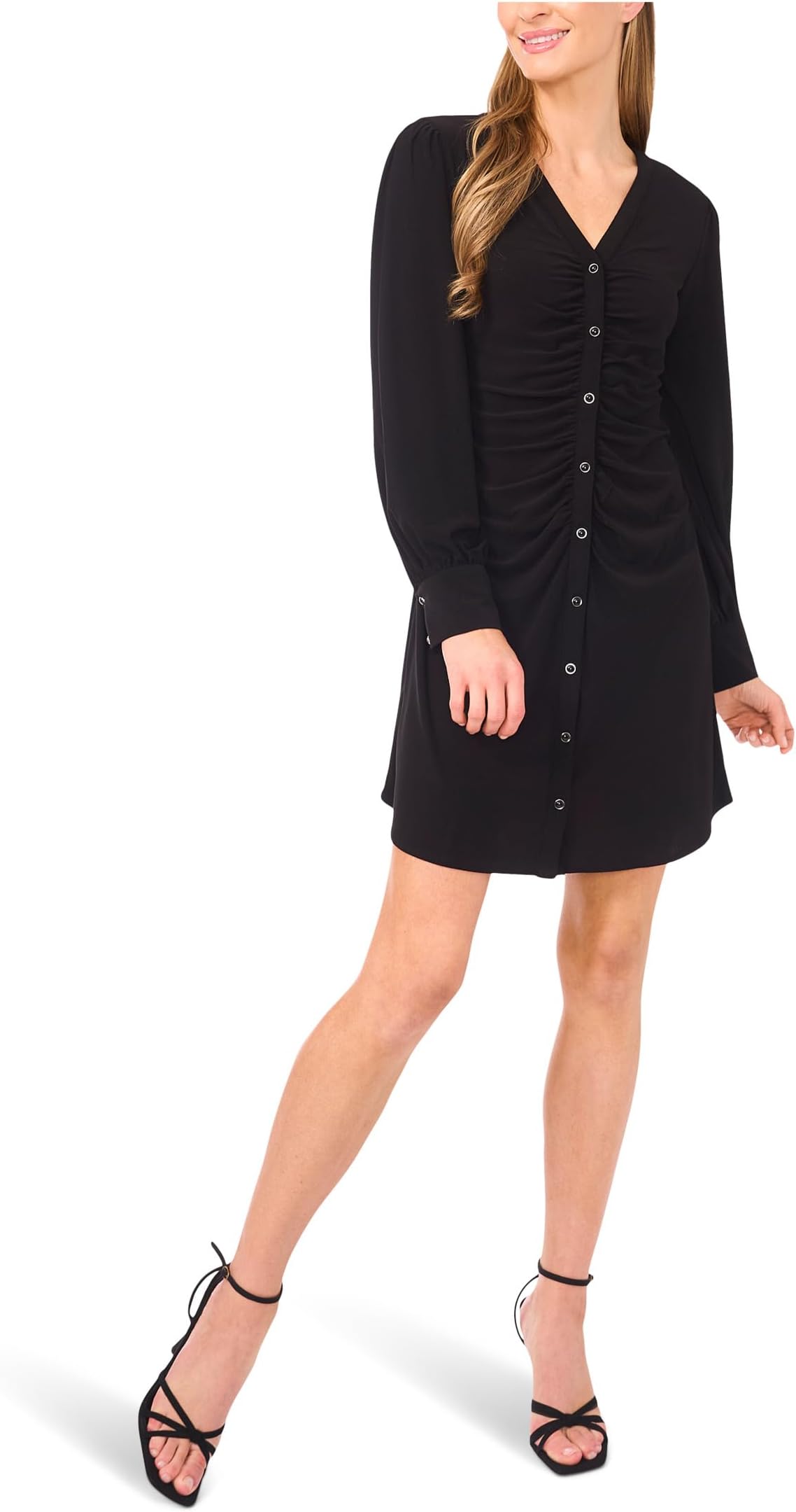 

Женское платье с V-образным вырезом и застежкой на пуговицы CeCe, Rich Black