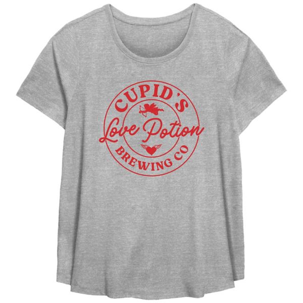

Футболка больших размеров с принтом Cupid's Love Potion Brewing Co. Unbranded, серый