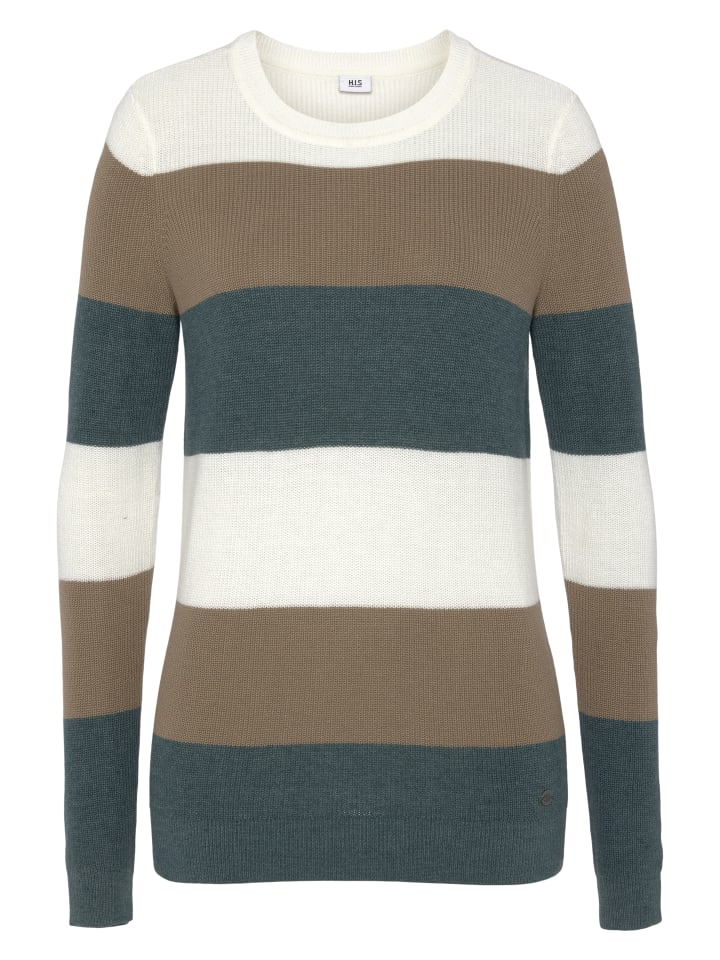 

Вязаный свитер в бежевую полоску H.I.S.