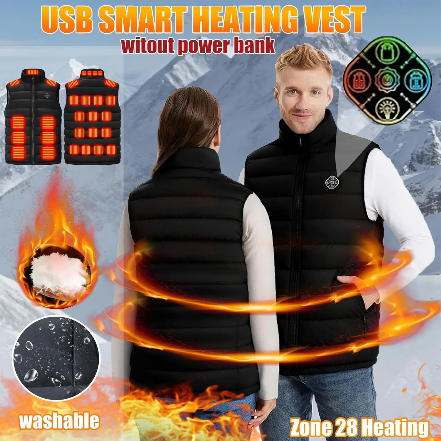 Терможилет Heated для женщин и мужчин, легкий Softshell, зимний утепленный Generic, черный — фото 3
