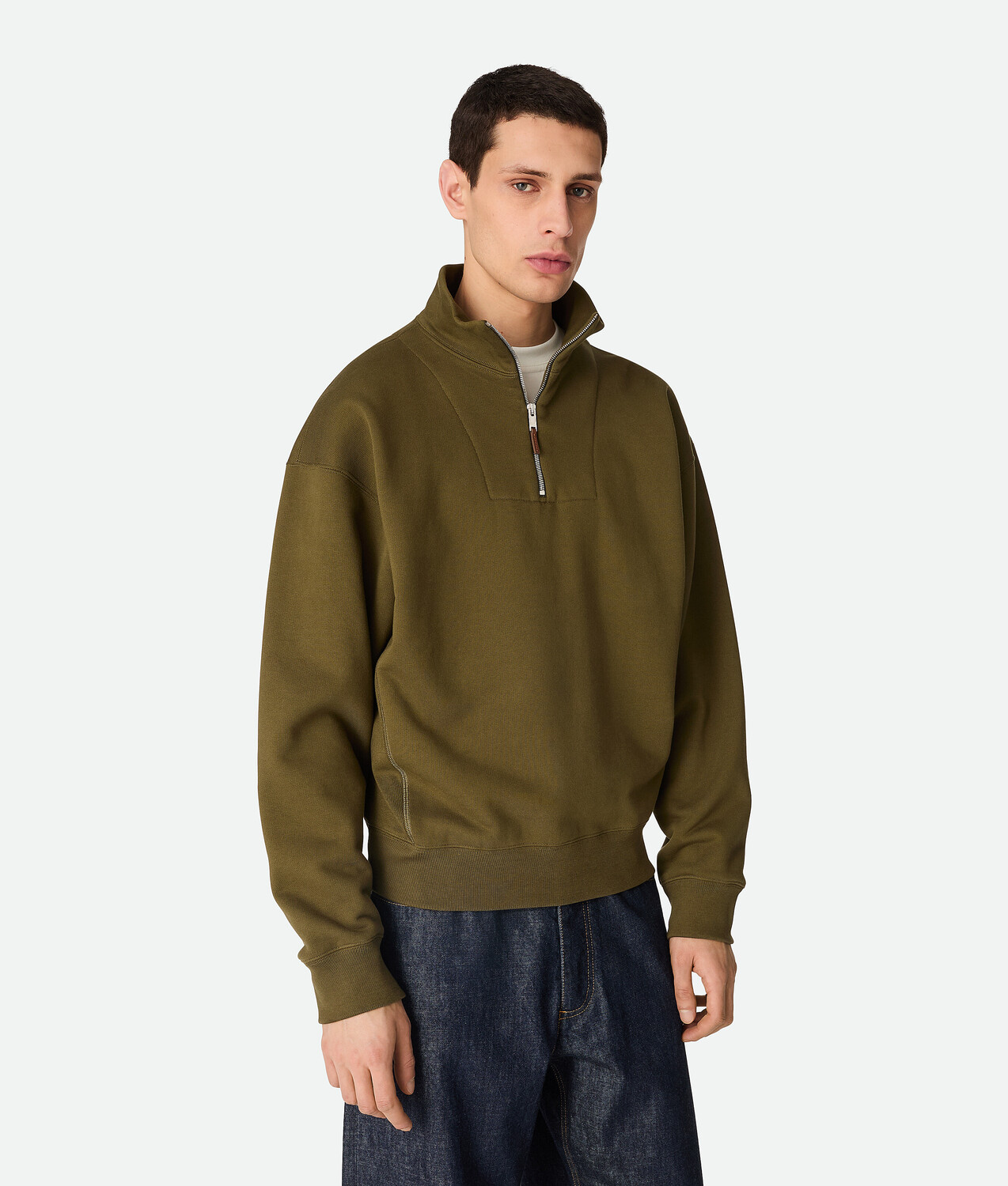 

Cotton fleece zip sweatshirt BOTTEGA VENETA, сосново-зеленый